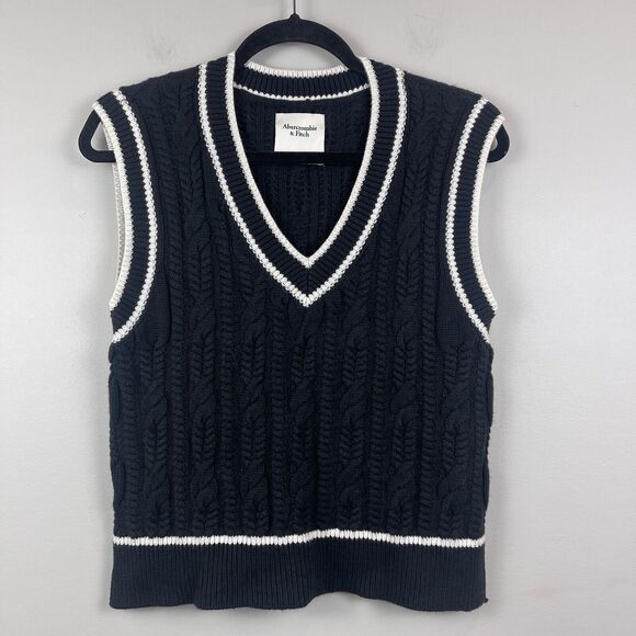 Abercrombie & Fitch Sweaters - Abercrombie Fitch Women Cable Knit Sweater Vest XS Black Dark Academia Preppy